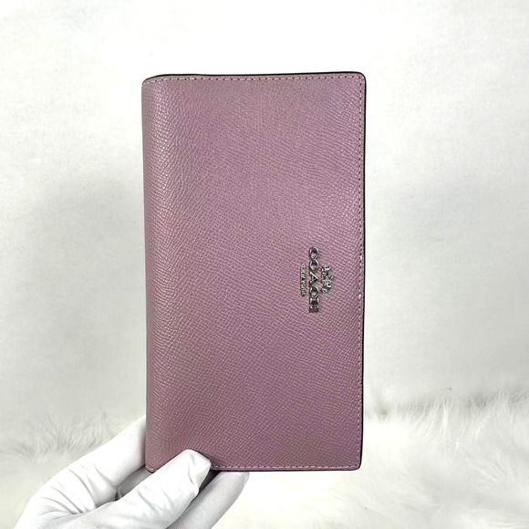 Coach Slim Zip Wallet CK444 Silver Lilac Purple ID Window Crossgrain Leather NWT - Picture 1 of 7